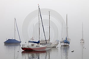 Sailing ships in Fog