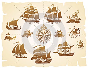 Sailing ships silhouettes set