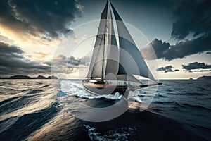 Sailing ships yachts with white sails in the open sea. AI Generation