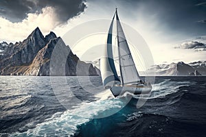 Sailing ships yachts with white sails in the open sea. AI Generation