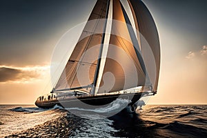 Sailing ships yachts with white sails in the open sea. AI Generation