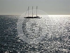 Sailing in silver sea