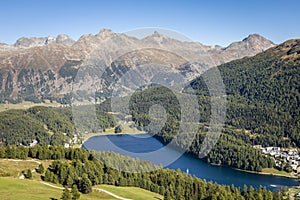 Sailing on St Moritz lake, view above Engadine, Graubunden, Switzerland