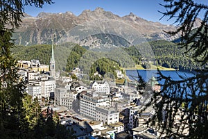 Sailing on St Moritz lake, view above Engadine, Graubunden, Switzerland