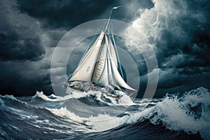 sailing in a storm and thunderous sea sailing yacht