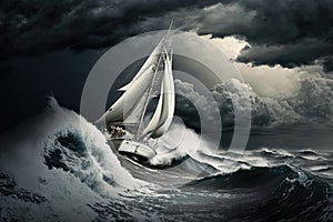 sailing in a storm and thunderous sea sailing yacht