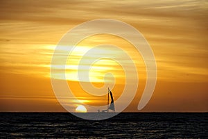 Sailing with sunset background