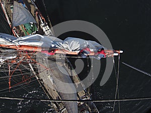 Sailing on tallship or sailboat, view from aloft