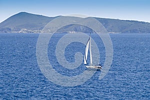 Sailing to Bisevo Island in Adriatic Sea