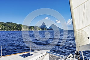 Sailing to the Pitons in the Caribbean Sea at Soufriere, St. Lucia, Lesser Antilles