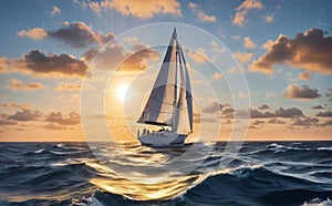 Sailing to the sunrise during a regatta in Atlantic Ocean