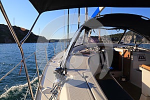 Sailing upriver River Krka, Croatia