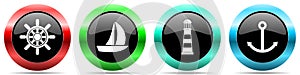 Sailing vector icons, set of colorful marine web buttons