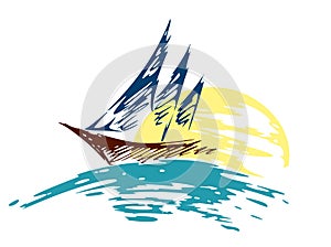 Sailing vessel Logo in the sea.