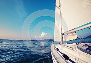 Sailing vessel moves in a sea