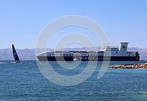 Sailing vs Ulusoy Sealines Ship  by the Cesme Port