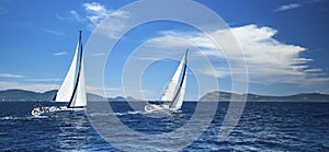 Sailing in the wind through the waves at the Aegean Sea.