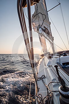 Sailing yacht in action in the evening in Mediterranean