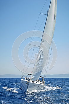 Sailing yacht in action in a windy weather