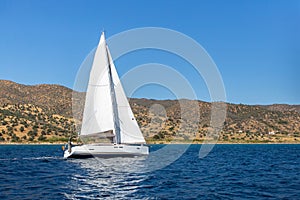 Sailing yacht boat in the Sea. Sport.
