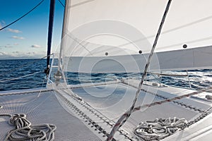 Sailing yacht catamaran sailing in the sea. Sailboat. Sailing.