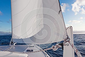 Sailing yacht catamaran sailing in the sea. Sailboat. Sailing.