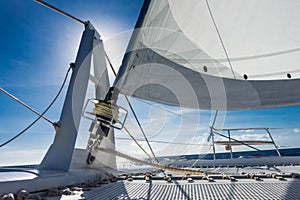 Sailing yacht catamaran sailing in the sea. Sailboat. Sailing.