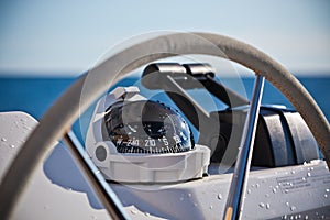 Sailing yacht control wheel and implement photo