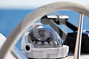 Sailing yacht control wheel and implement photo