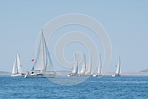 Sailing yacht group regatta race on sea near Vodice in Croatia photo