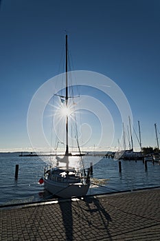 Sailing yacht in the harbor Neuendorf