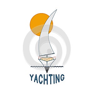 Sailing yacht icon and yachting inscription on a white background