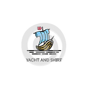 Sailing yacht logo with the shirt on the sail screen idea, colorful and youthful