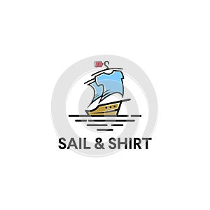 Sailing yacht logo with the shirt on the sail screen idea, colorful and youthful