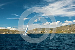 Sailing yacht at the marina of Andros island, Aegean sea