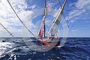 Sailing Yacht In The Open Ocean AI Generated