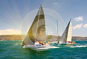 Sailing yacht race. Yachting. Sailing yachts in the sea