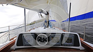 Sailing yacht race. Yachting at strong wind. Sailing bow yacht