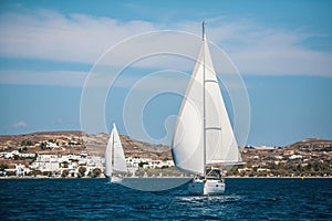 Sailing yacht during a regatta in the Aegean sea. Sport.