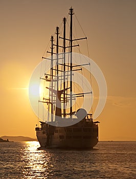 Sailing yacht for a romantic trip at sunset