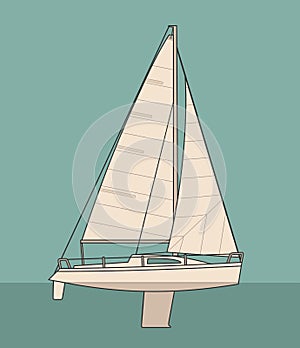 Sailing yacht. Sailboat. Vector drawn flat illustration for yacht club