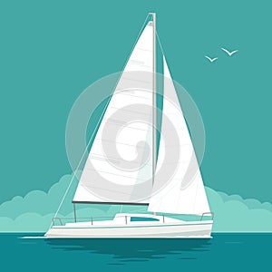 Sailing yacht. Sailboat. Vector drawn flat illustration for yacht club