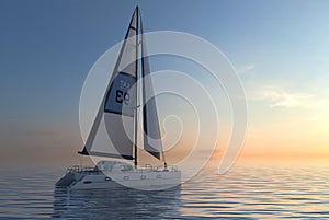 Sailing yacht on sea and sunset 3d illustration