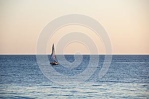 Sailing Yacht In The Sea At Sunset. Black Sea