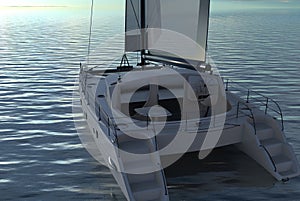 Sailing yacht on sea and sunset 3d illustration