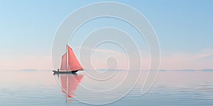 Sailing yacht in the sea at sunset. Landscape with lonely sailboat.