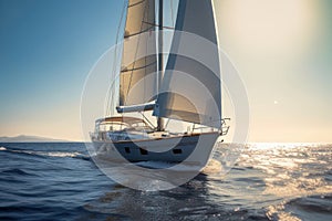 Sailing yacht in the sea at sunset. Luxury yachting. Generative AI