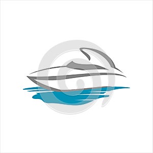 sailing yacht ship boat logo design vector on the water ocean wave