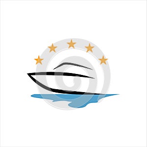 sailing yacht ship boat logo design vector on the water ocean wave