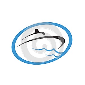 sailing yacht ship boat logo design on the water ocean wave  vector concept